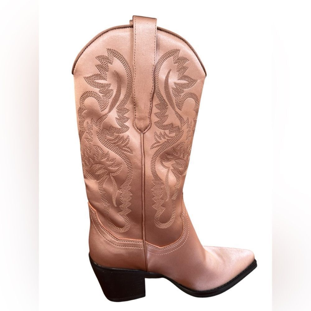Free People Jeffrey Campbell Dagget Rose Gold Satin Cowboy Boots | Size 6.5 - Picture 11 of 11